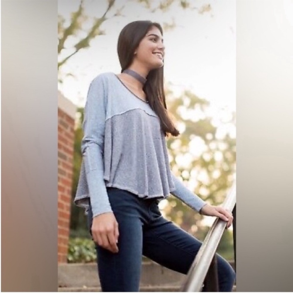 Free People We the Free Cloud Nine Blue and Grey long sleeve tee